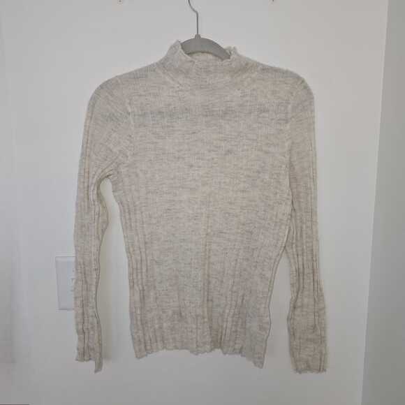 Madewell Alpaca Blend Ribbed Turtleneck Sweater M Oatmeal Fair Trade Lightweight - Picture 1 of 8